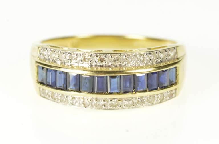 14K Yellow Gold 1.56 Ctw Baguette Sapphire Diamond Band Ring