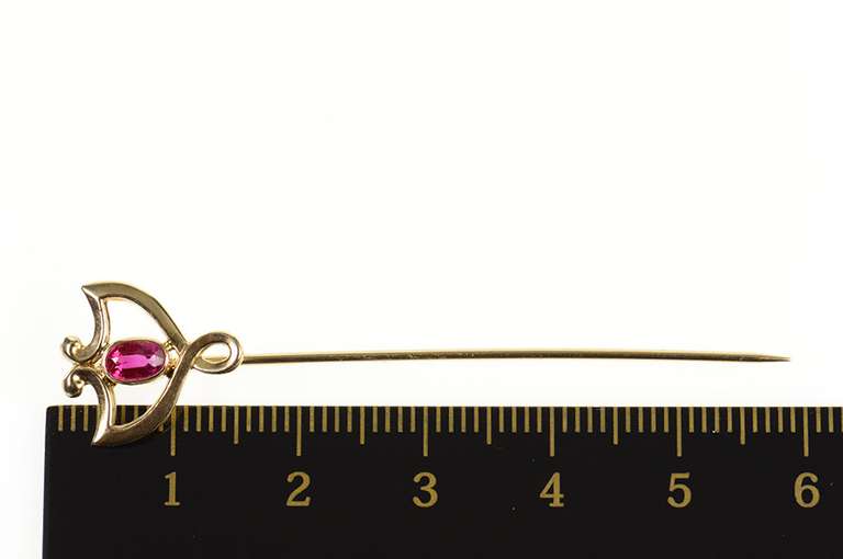 10K Yellow Gold Art Nouveau Oval Syn. Ruby Stick Pin