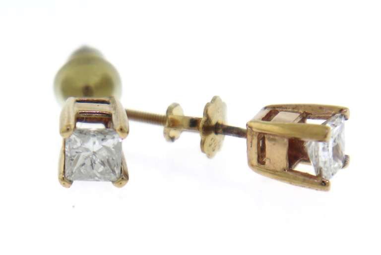 Elegant 14kt YG Princess Cut Diamond Stud Earrings