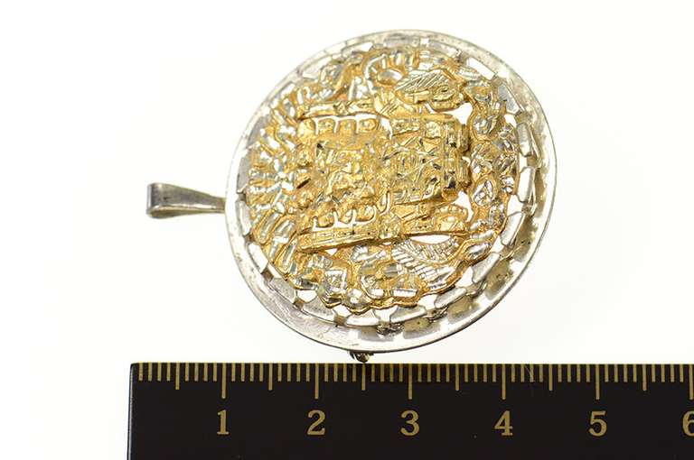 Sterling Silver Two Tone Peruvian Tribal Motif Ornate Pendant/Pin