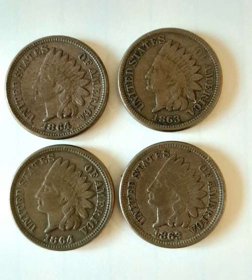 2 1863 & 2 1864 CN Indian Cents