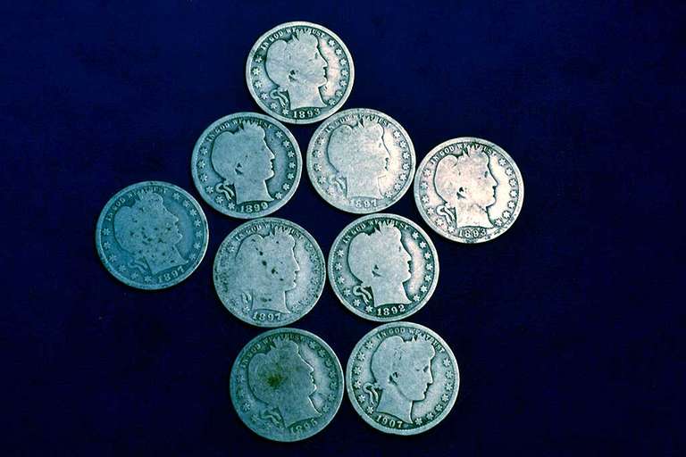Estate Lot OF Barber Quarters Heavy Circulated 9 Total