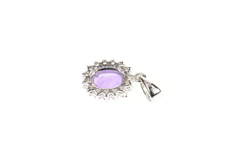 10K White Gold Amethyst Oval Cubic Zirconia Halo Simple Pendant