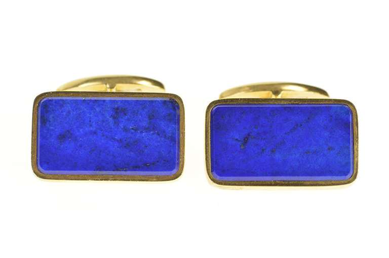 18K Yellow Gold Carlo Weingrill Squared Lapis Lazuli Men's Cuff Links