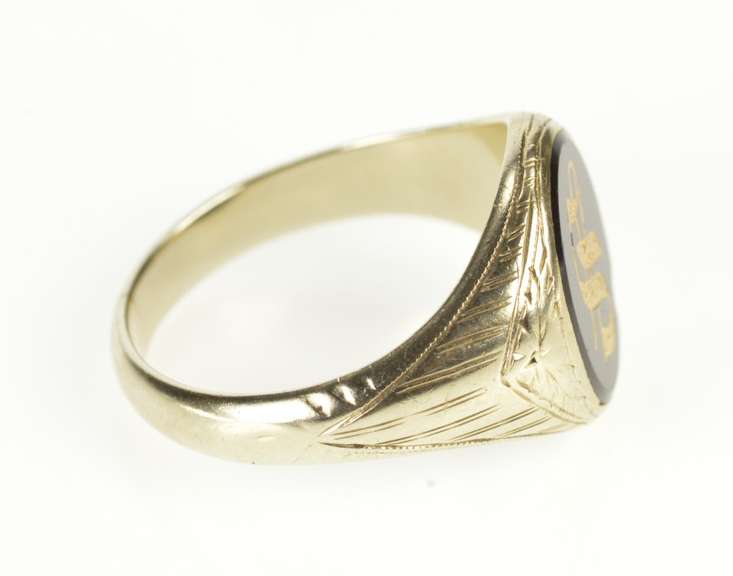 10K White Gold Art Deco Black Onyx S Monogram Letter Men's Ring