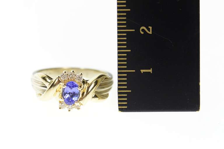 14K Yellow Gold Oval Tanzanite Diamond Accent Engagement Ring