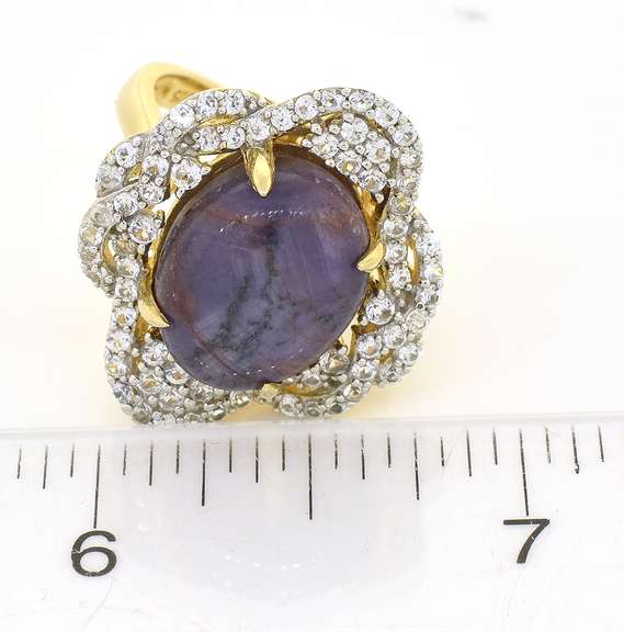 Very Rare Unheated Massive 18.64CTS Natural Star Ruby & White Sapphire Ring in Vermeil