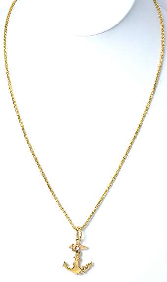 Hefty Anchor Necklace with Diamond in 14KT Yellow Gold