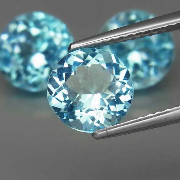 Matched! 3 piece 7.63ct full fire sky blue Topaz set