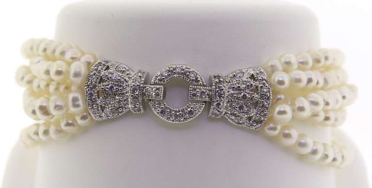 Pearl and Cubic Zirconia Sterling Silver Bracelet