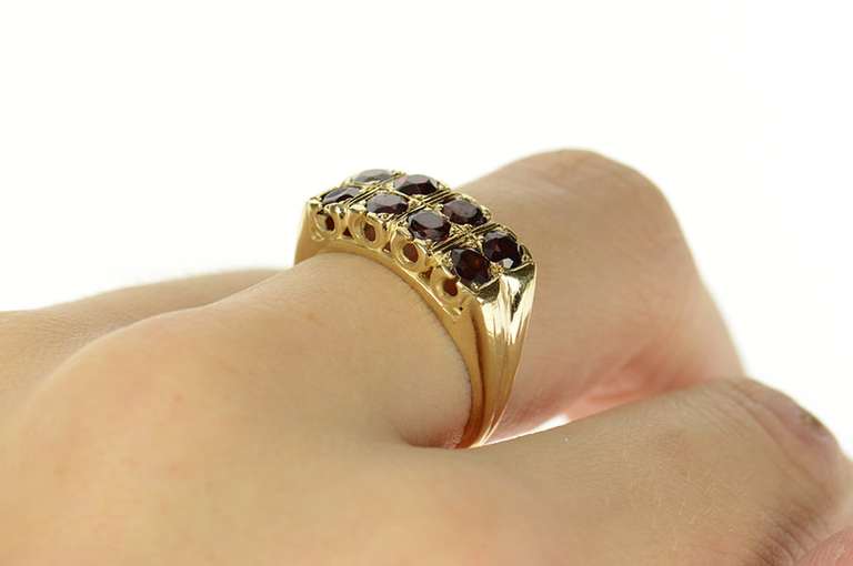 10K Yellow Gold Art Deco Squared Garnet Statement Band Ring
