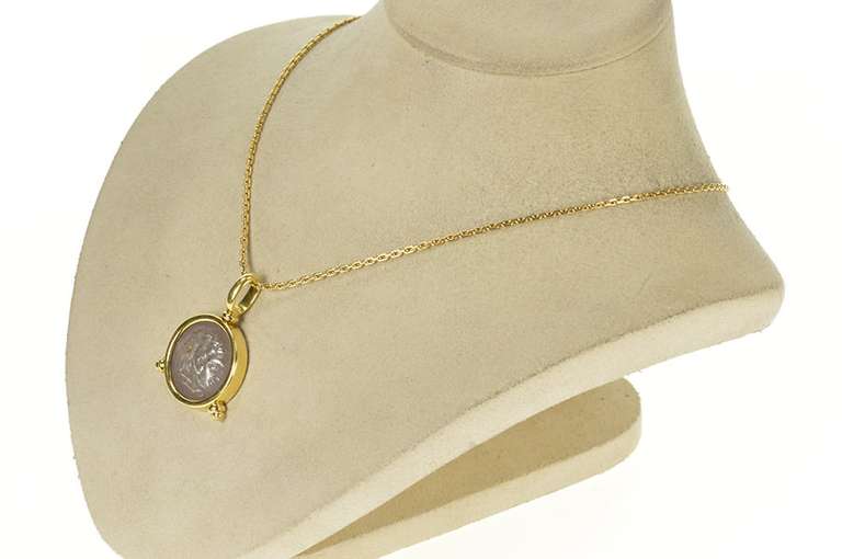 18K Yellow Gold Designer Ancient Roman Coin Statement Pendant