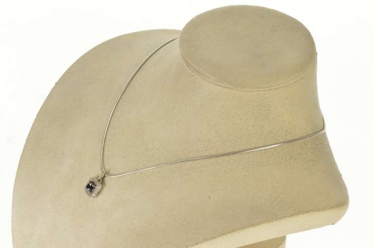 10K White Gold Black and White Diamond Square Halo Pendant