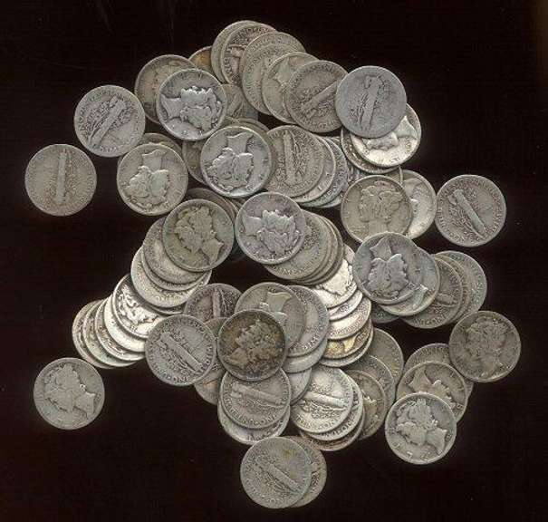 Nice lot of 100 assorted Old Winged-Head Mercury Dimes