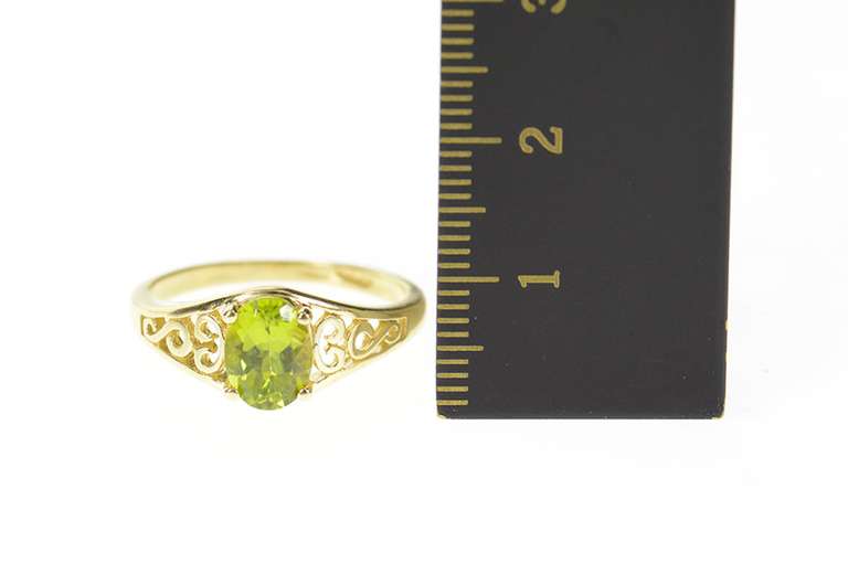 14K Yellow Gold Oval Peridot Scroll Filigree Statement Ring