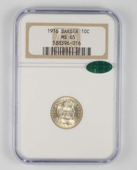 MS65 1916 Barber Dime - CAC - Graded NGC