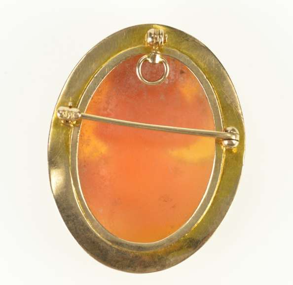 10K Yellow Gold Victorian Ornate Carved Lady Cameo Etched Pin/Brooch