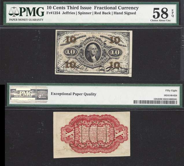 10 Cent FRACTIONAL 3rd ISSUE Fr. 1254 PMG CH. ABT UNC 58 EPQ
