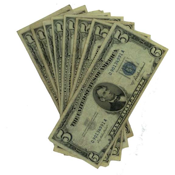 10 Assorted Blue Seal $5 Silver Certificates