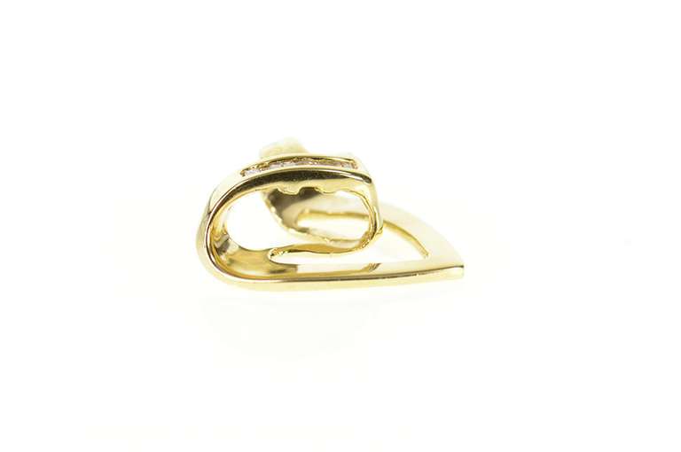 14K Yellow Gold Wavy Curvy Baguette Diamond Heart Love Pendant