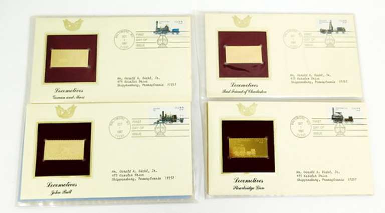 4 Locomotive 1987 1st Day Issues/22KT Gold Stamps