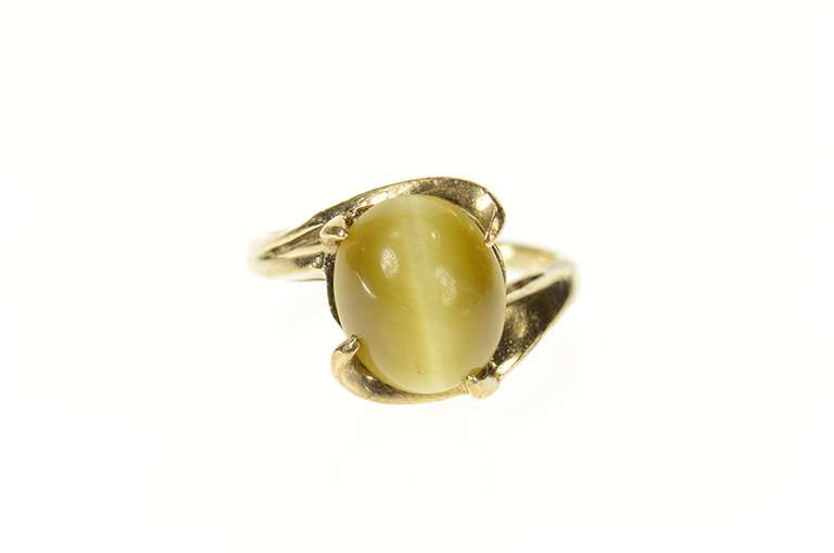 10K Yellow Gold 1960's Retro Tiger's Eye Cabochon Statement Ring