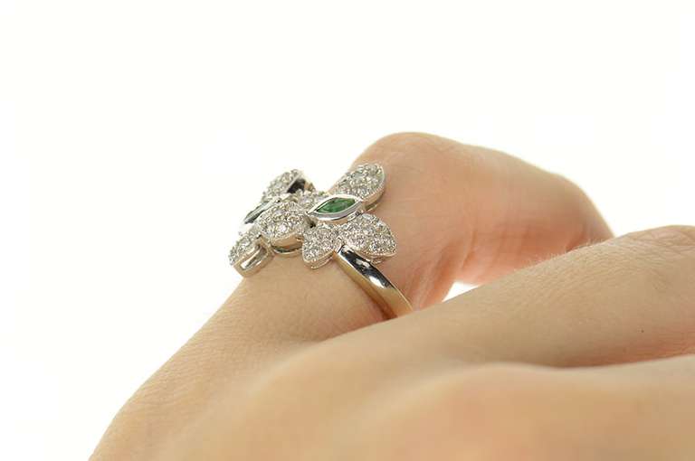 14K White Gold 0.73 Ctw Emerald Pave Diamond Butterfly Ring