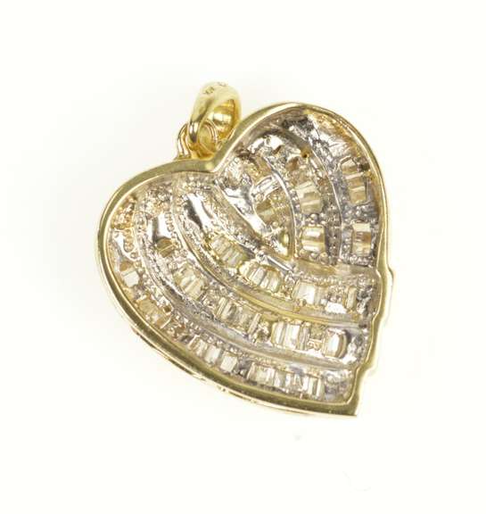 10K Yellow Gold 1.00 Ctw Baguette Diamond Channel Heart Pendant