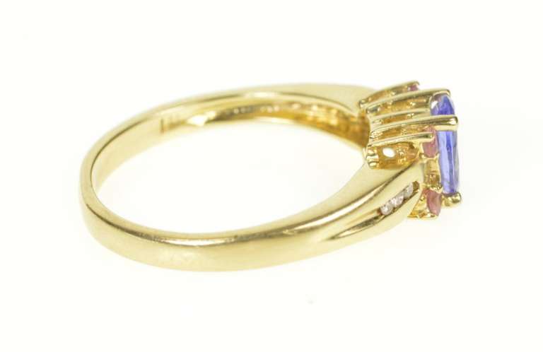 14K Yellow Gold Oval Tanzanite Pink Topaz Diamond Accent Ring