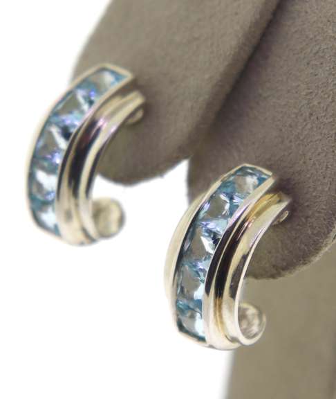Sterling Silver Blue Topaz Hoop Earrings