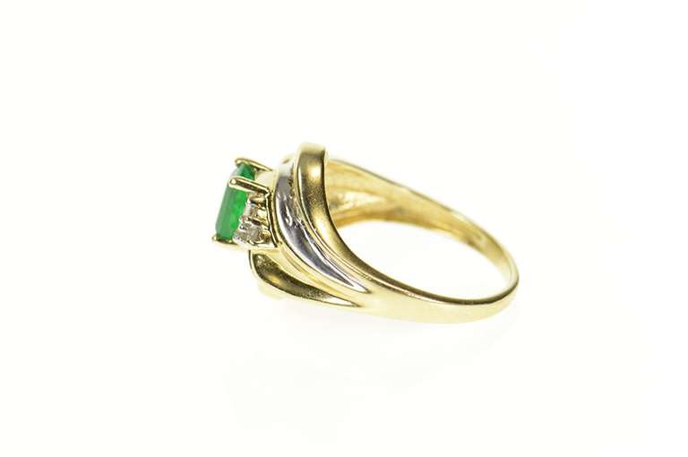 10K Yellow Gold Natural Emerald Diamond Accent Bypass Ring