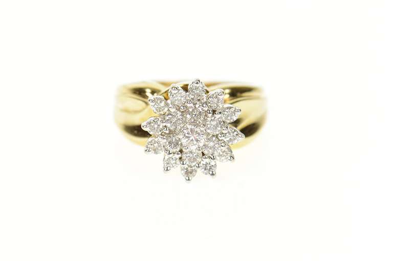 14K Yellow Gold 0.72 Ctw Diamond Retro Round Cluster Ring