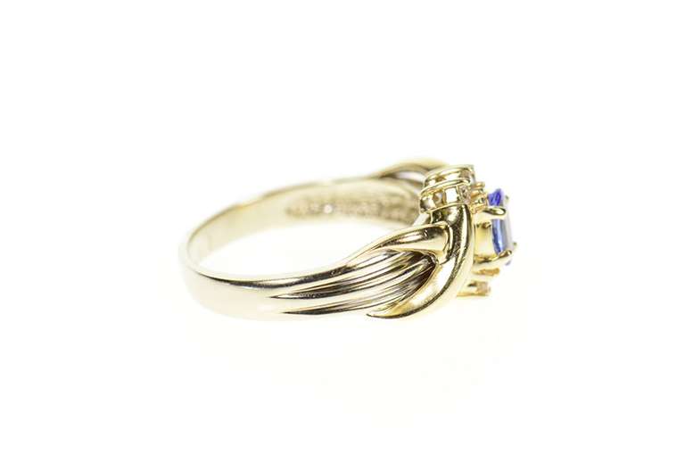 14K Yellow Gold Oval Tanzanite Diamond Accent Engagement Ring