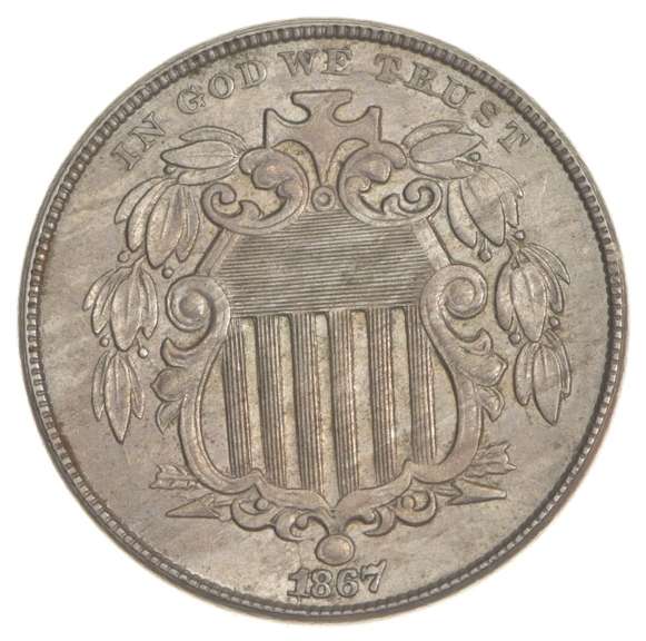 1867 Shield Nickel - NO RAYS