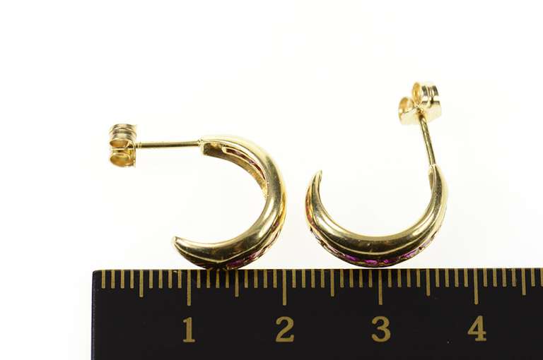 14K Yellow Gold Ruby Channel Inset Statement Semi Hoop Earrings