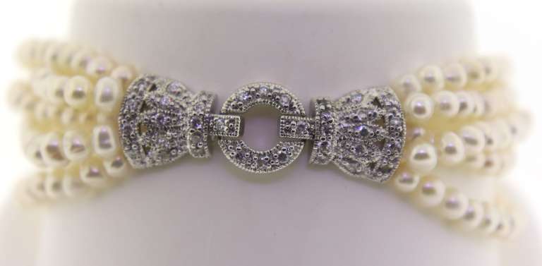 Pearl and Cubic Zirconia Sterling Silver Bracelet
