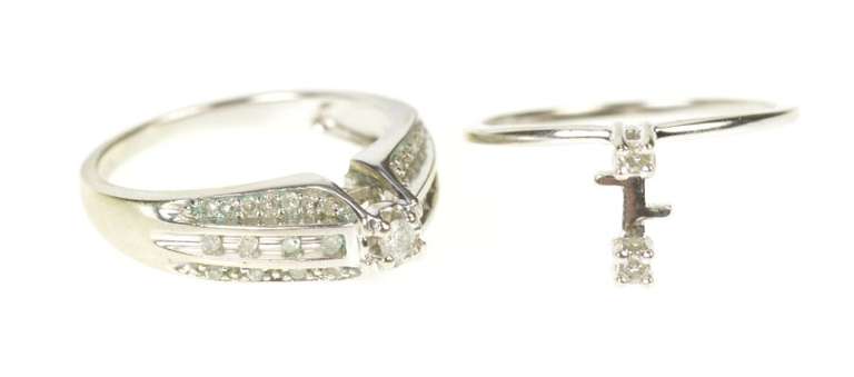 10K White Gold Diamond Encrusted Engagement Bridal Set Ring