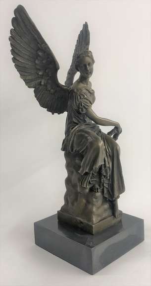 Beautiful Angel sits on Celestial Throne Bronze Sculpture