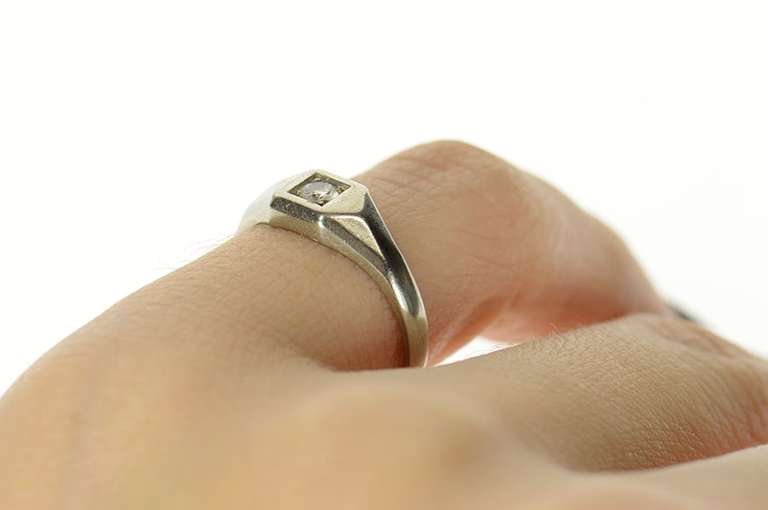 14K White Gold 1940's Simple Diamond Solitaire Promise Ring