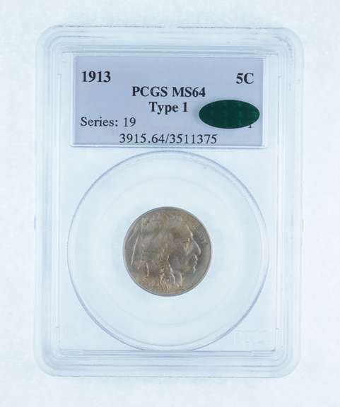 MS64 1913 Indian Head Buffalo Nickel - Type 1 - CAC - Graded PCGS