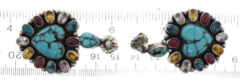 Sterling Silver Heart Shape Turquoise Drop Earrings