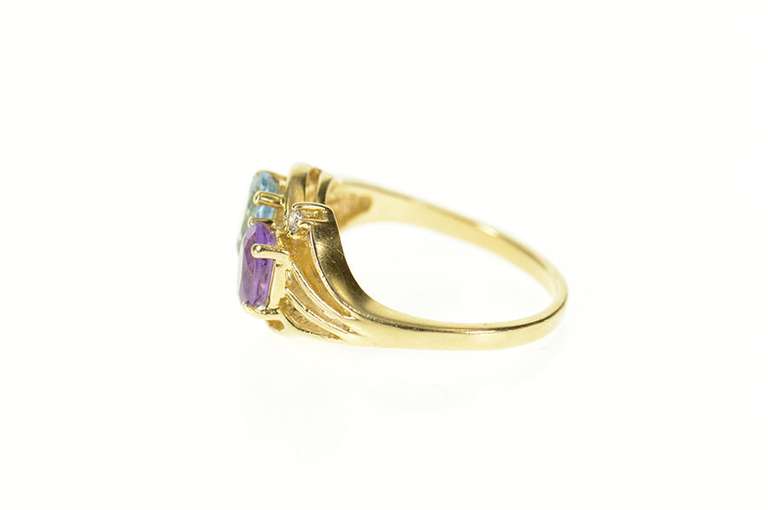 14K Yellow Gold Amethyst Blue Topaz Diamond Accent Bypass Ring