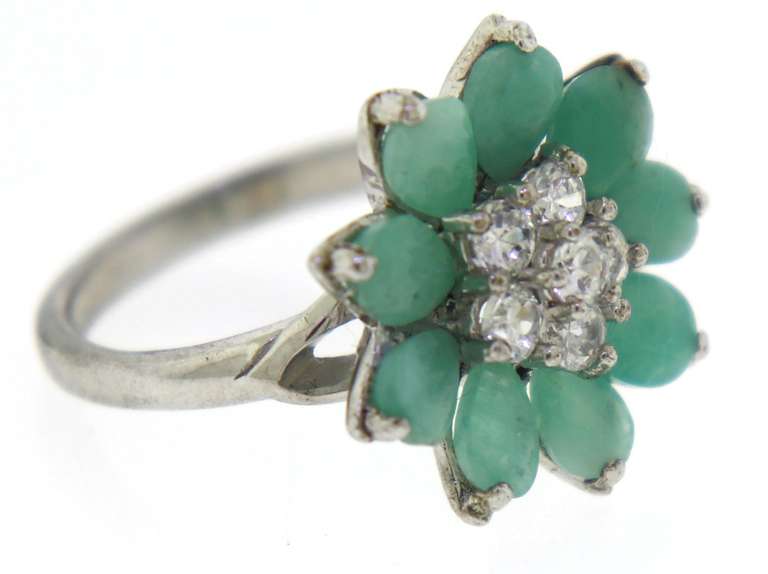Sterling Silver Jade Flower Style Ring