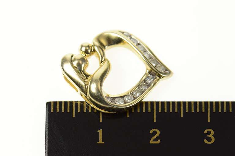 10K Yellow Gold Diamond Mother Child Heart Mother's Day Pendant