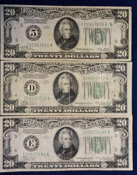Lot Of 3 Old Twenty Dollar Bills