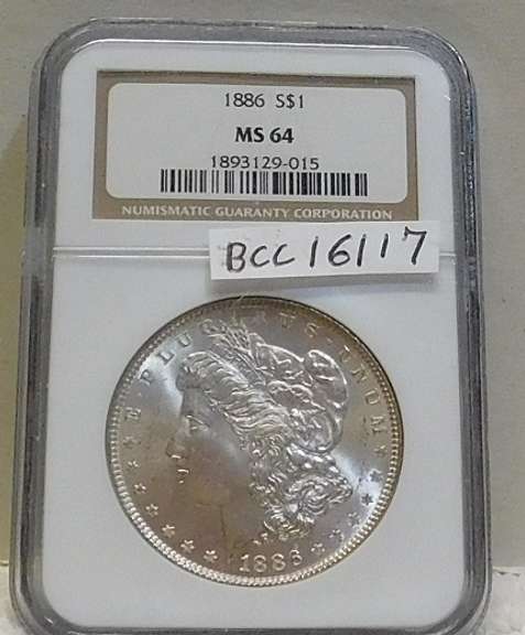 1886 Morgan Dol NGC MS-64, near Gem