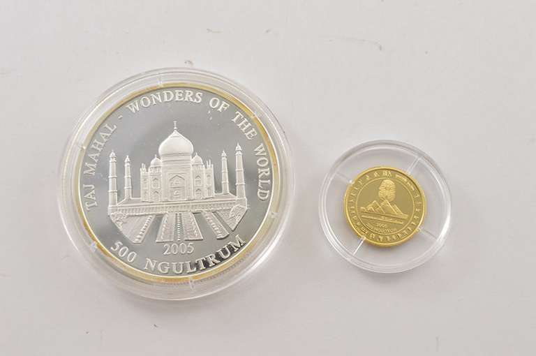 (2) 2005 Bhutan 300 Ngultrum 1/10 Oz Gold & 500 Ngultrum 2 Oz Silver