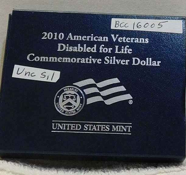 2010 Unc Silver Veterans Disabled Life Dol