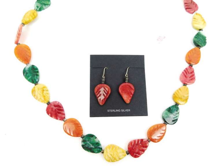 Sterling & Multi-Colored Jade Necklace & Earrings