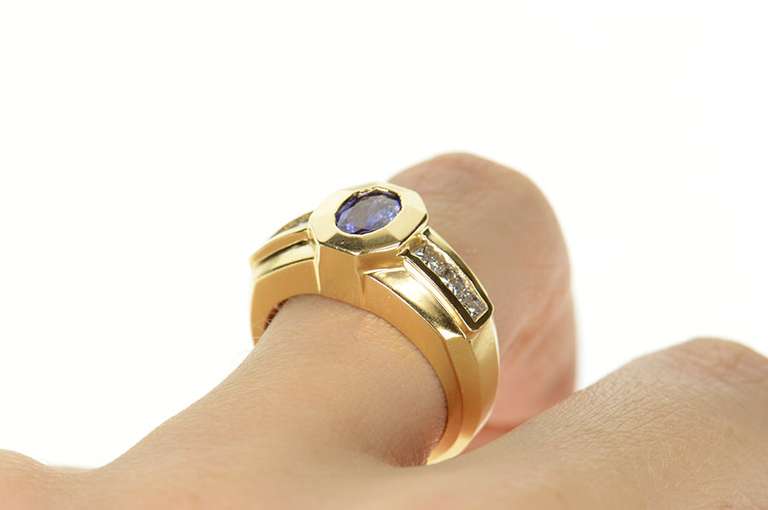 14K Yellow Gold 1.10 Ctw Tanzanite Princess Diamond Statement Ring
